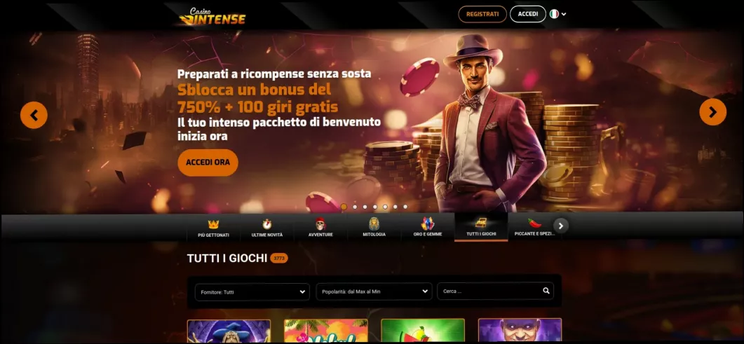 Intense Casino bonus 100% fino a 1.000€ e 200 Giri Gratuiti
