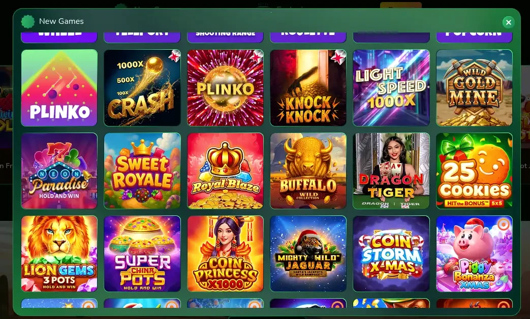 Schermata di accesso Intense Casino con bonus di benvenuto