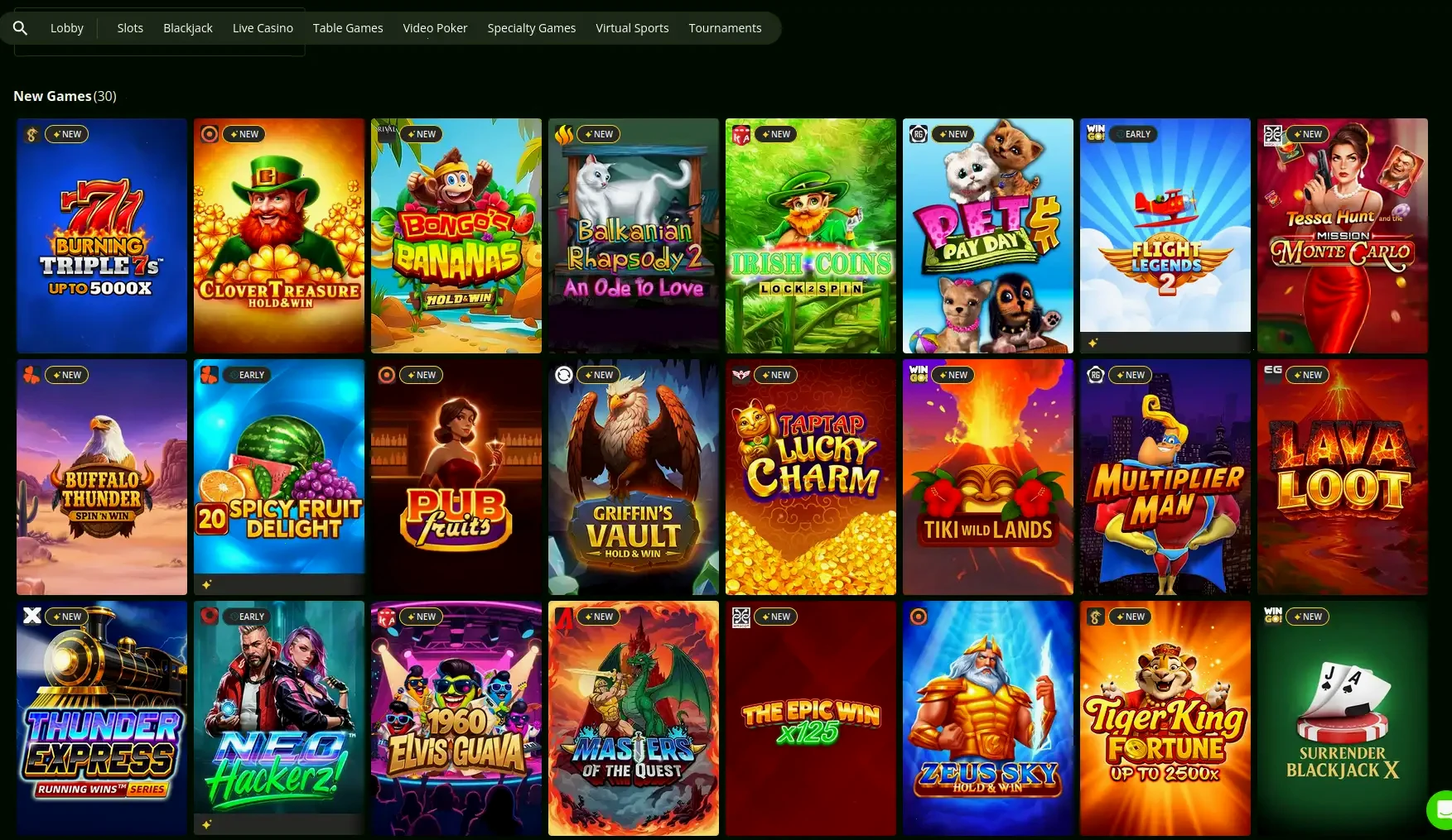 Intense Casino app mobile interfaccia giochi slot
